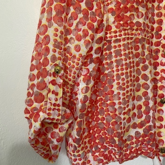 Hearts of Palm women's button down cinch bottom semi sheer flap pocket top EUC - Picture 3 of 6